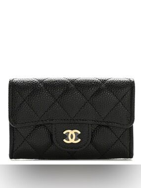 CHANEL Black Quilted Caviar Leather card holder